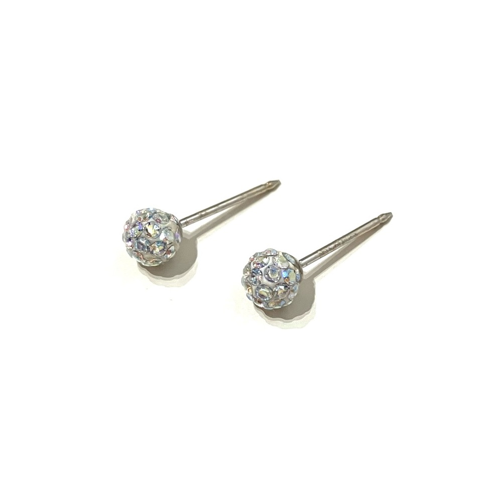 14K White Gold Dainty Sparkle Ball Stud Earrings